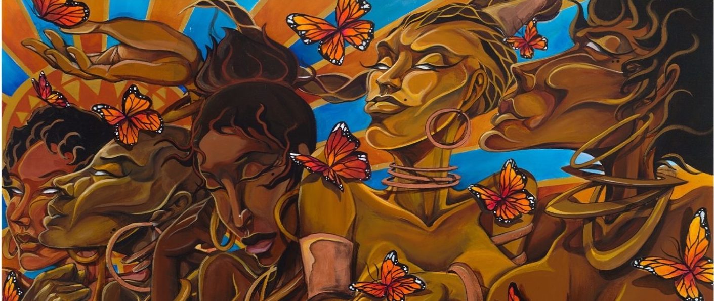 painting of women and monarch butterflies