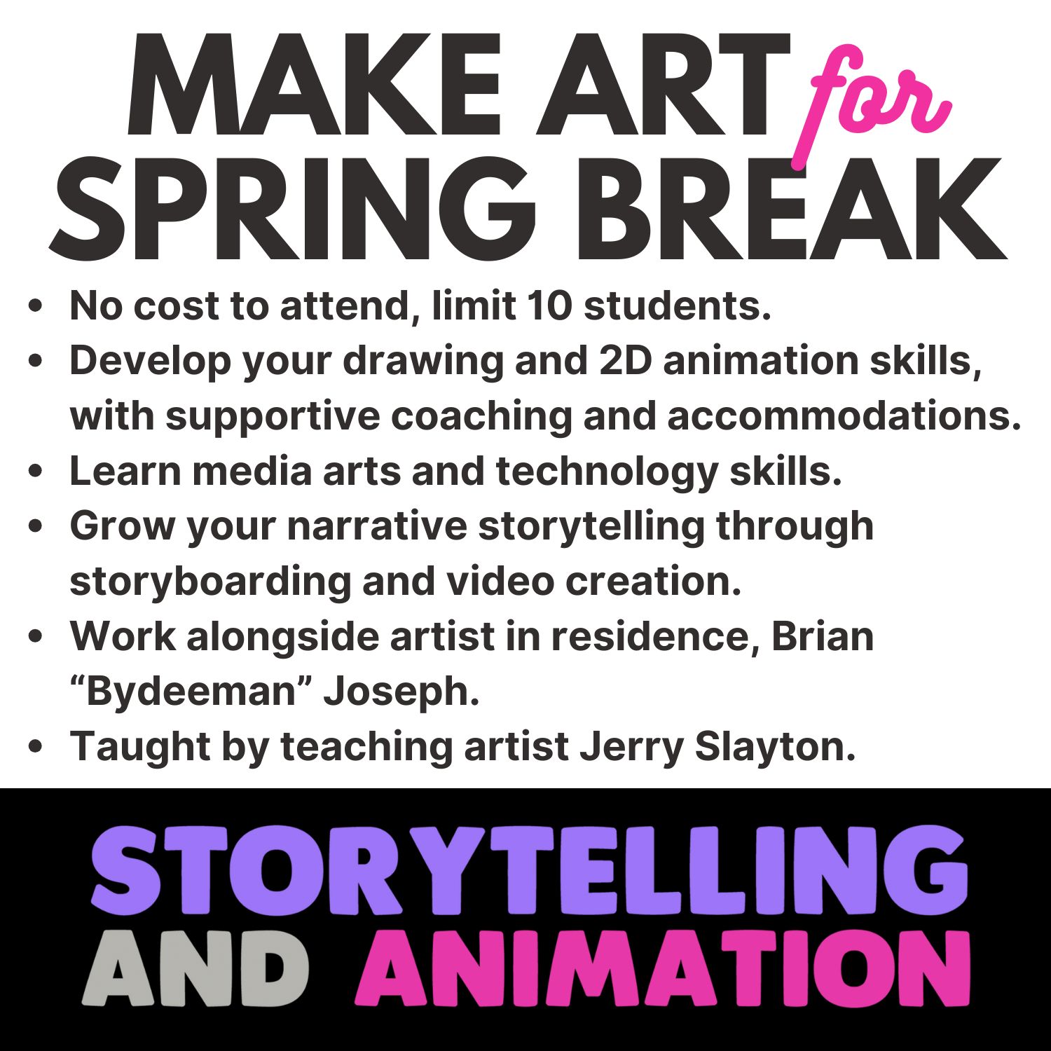 Make art for Spring Break with Art Spark Texas' Storytelling and Animation Workshop - sign up today at https://tinyurl.com/storytellingandanimation