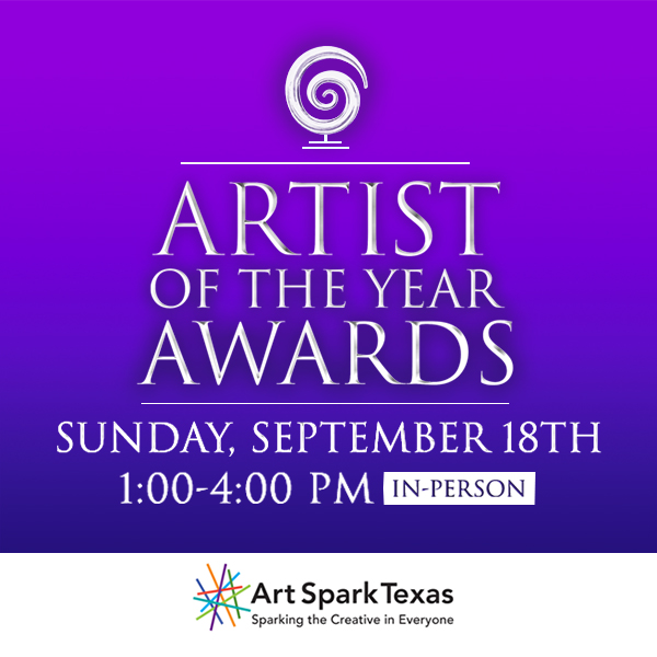 Text reads, "Artist of the Year Awards. Sunday, September 18th 1 - 4 PM. In-Person."