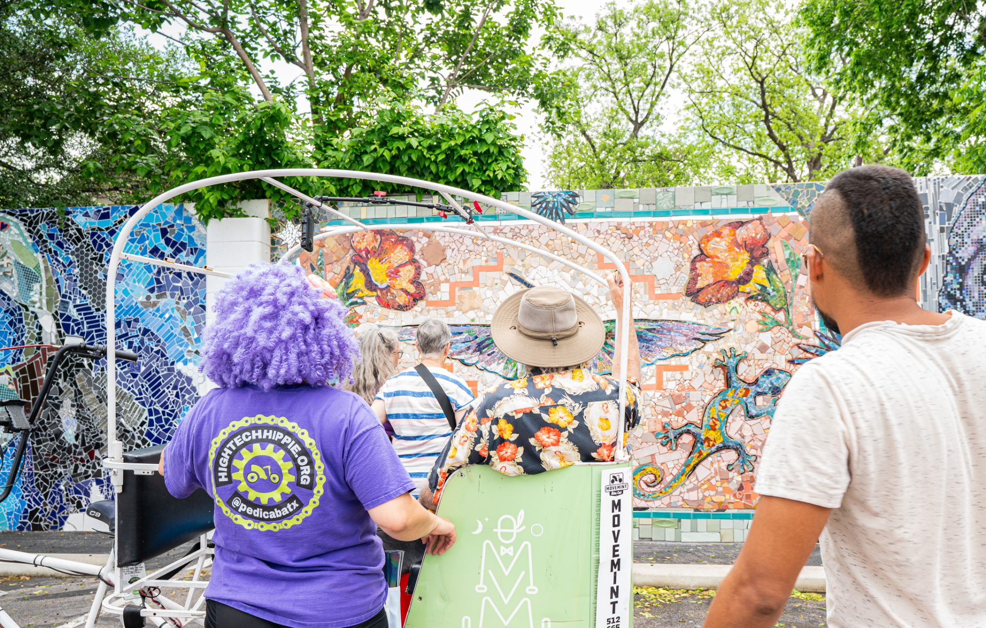 Hi Tech Hippie Pedicab and Art Spark Texas' Accessible Art Crawl April 2026 at ATX Mosaic Workshop