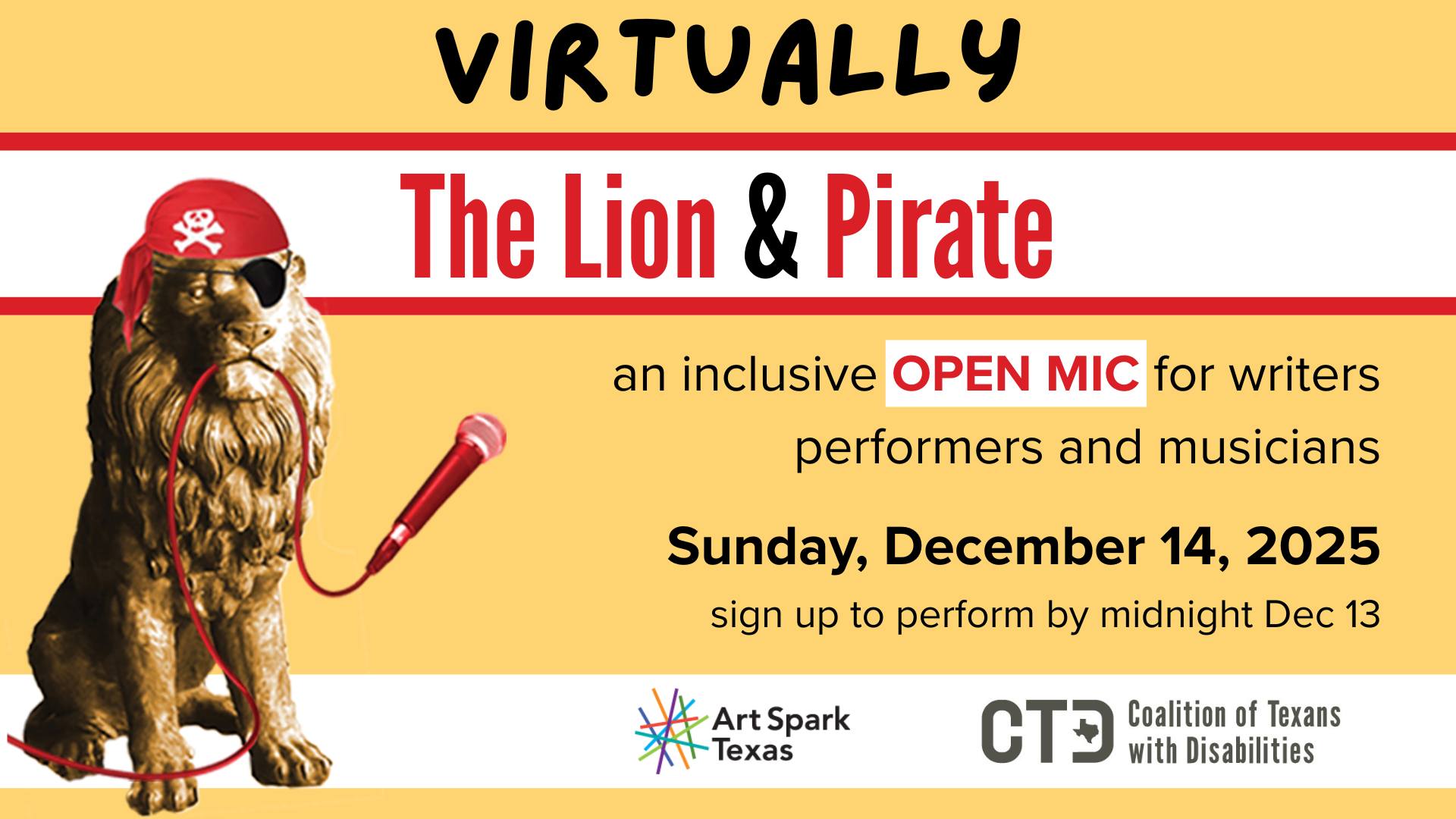 Inclusive Virtual Open Mic from Art Spark Tecas and the Coalition of Texans with disabilities