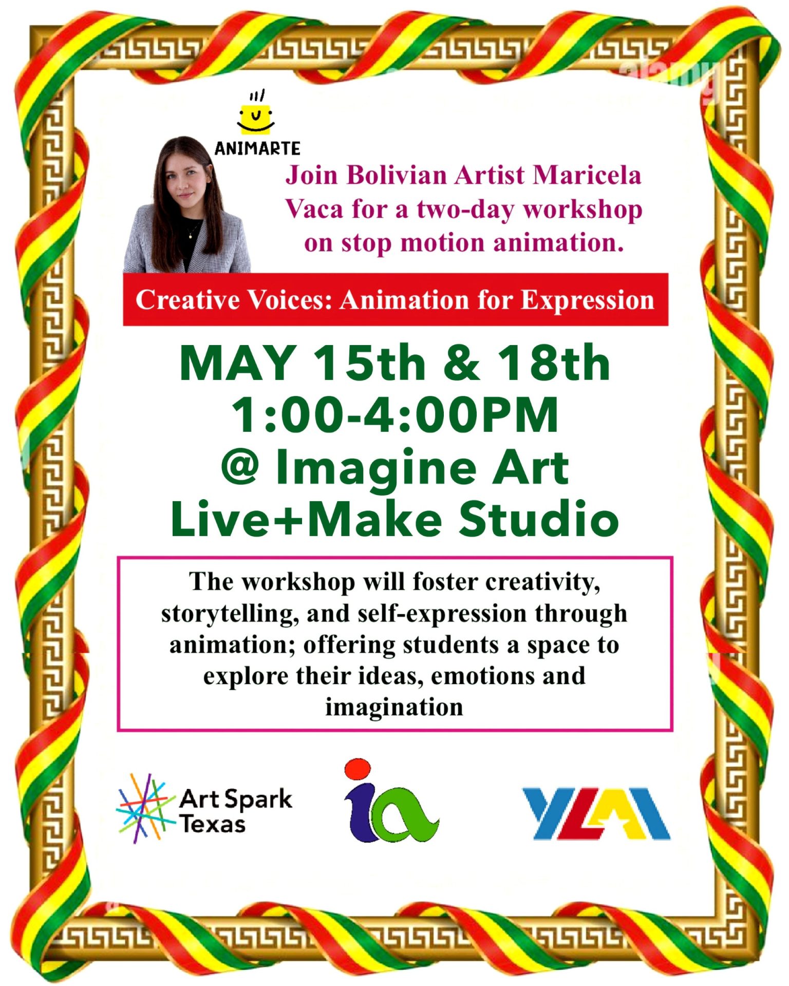 Two Day Animation Workshop with Art Spark Texas and Imagine Art at Live + Make Studio May 15th and 18th from 1-4pm