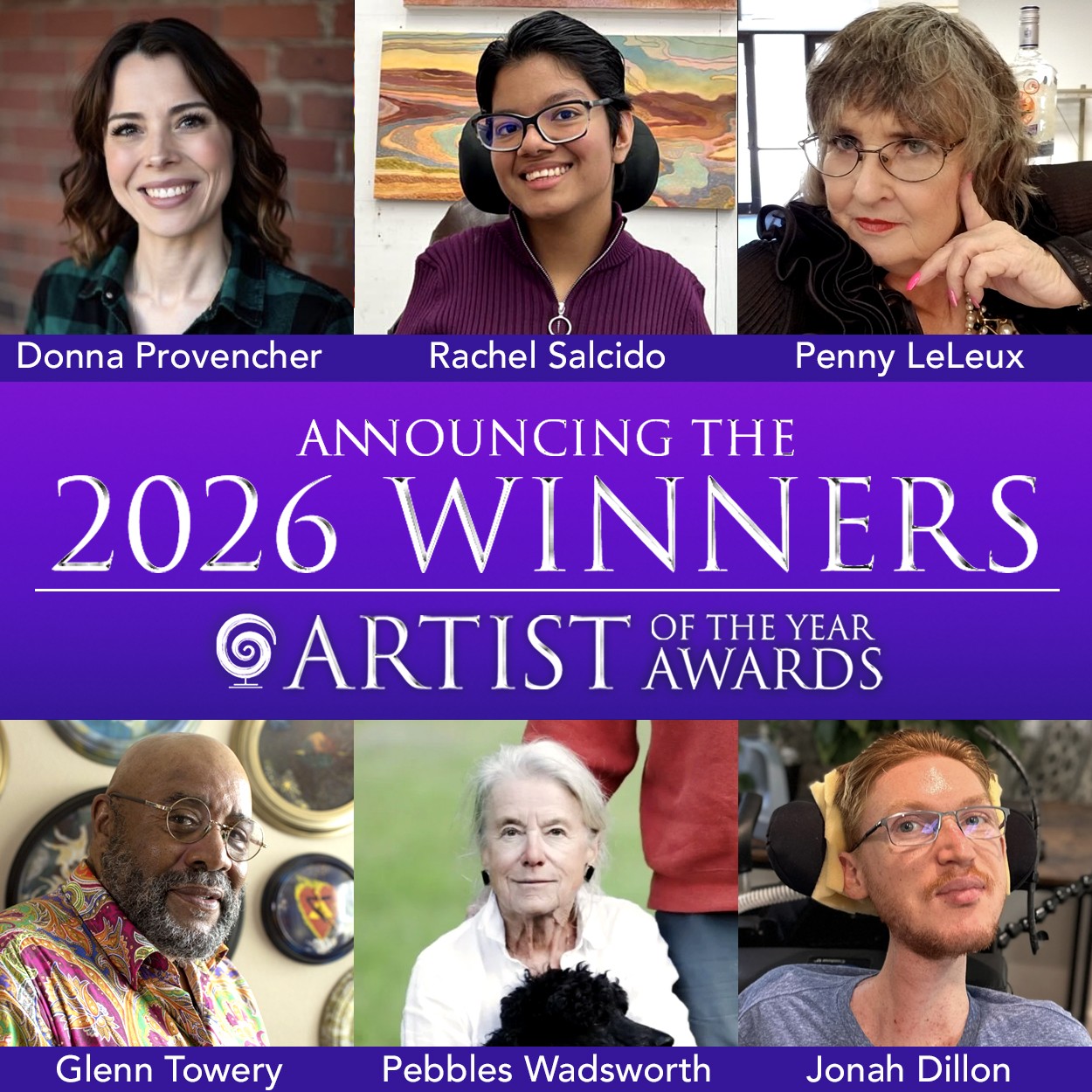 2026 Artist of the Year Award from Art Spark Texas centering artists with disabilities - with all winner photos