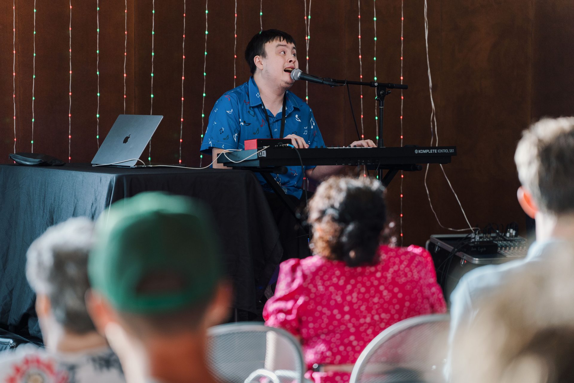 Devin Gutierrez plays on stage at Beyond Art Showcase from Art Spark Texas at Zach Theater