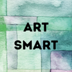 Words Art Smart over swatches of green and purple watercolor.