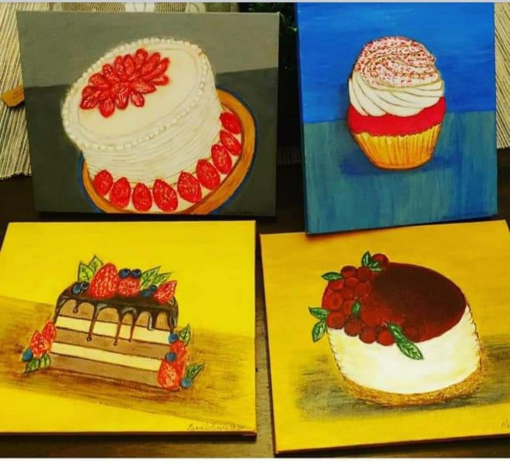 Four photo realistic paintings of desserts
