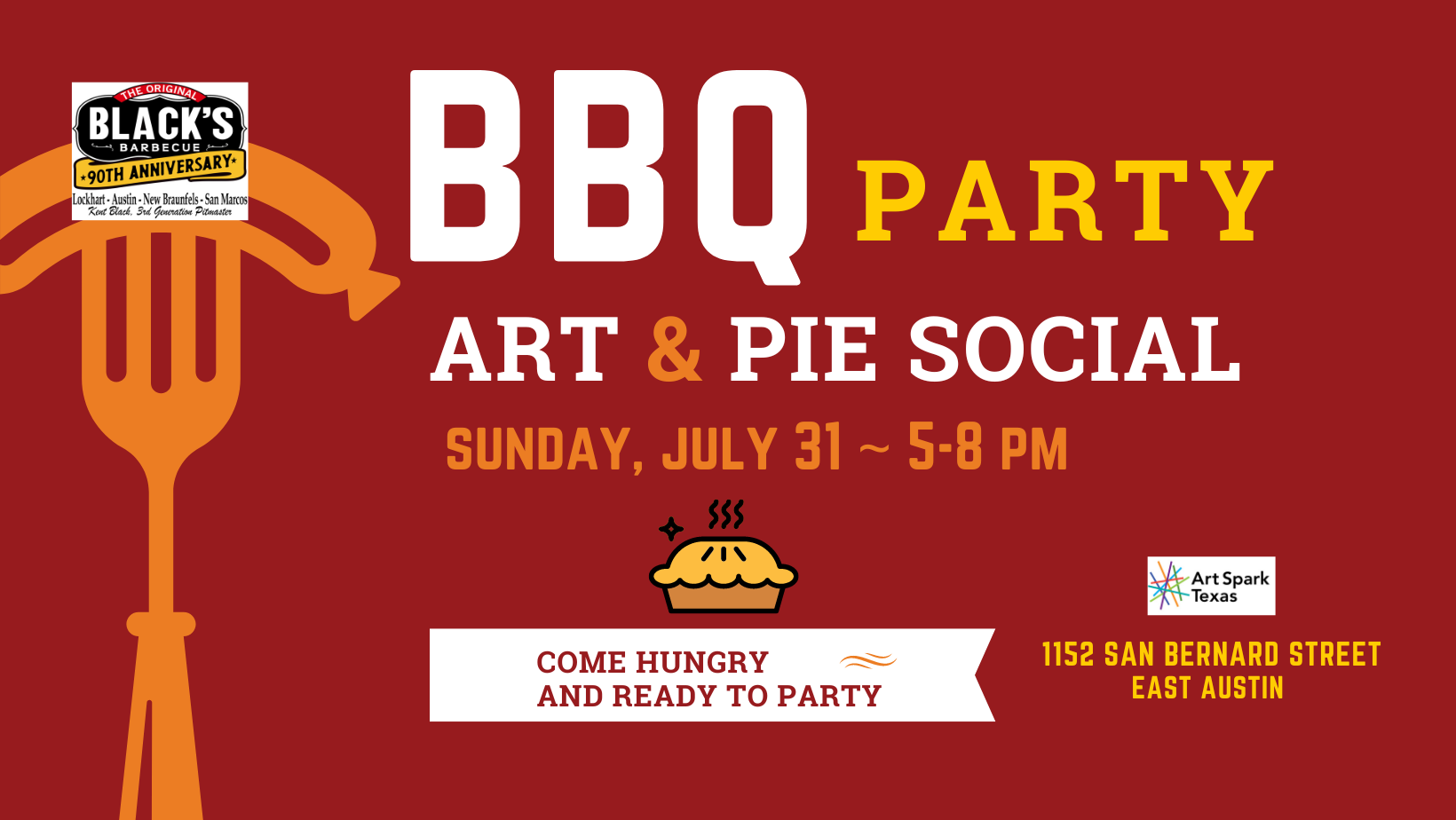 poster for the art, bbq, and pie social