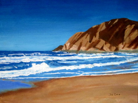 Oil painting of beach in California with waves