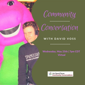 David is pictured in a graphic with Barney the Dinosaur