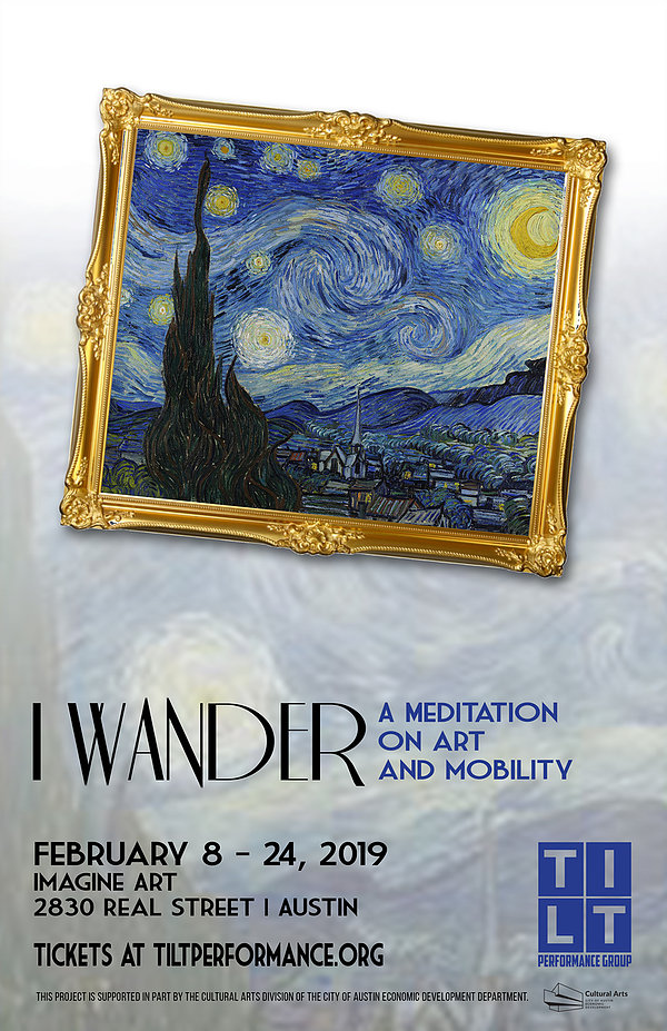 flyer for I Wander includes the framed painting of Van Gogh's "The Starry Night"