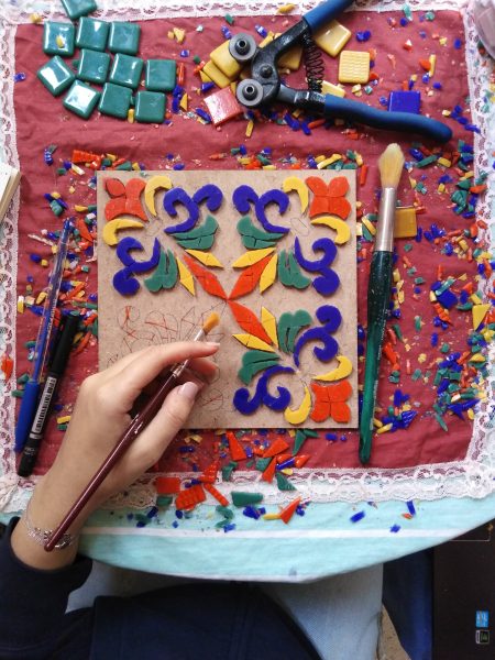 Photo of Rouqayya’s symmetrical glass mosaic  tile design