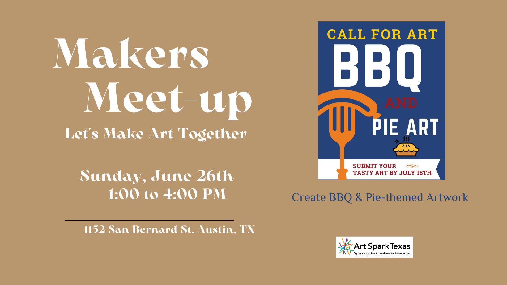 text reads "Makers meet up. Let's make art together. Sunday, June 26th."