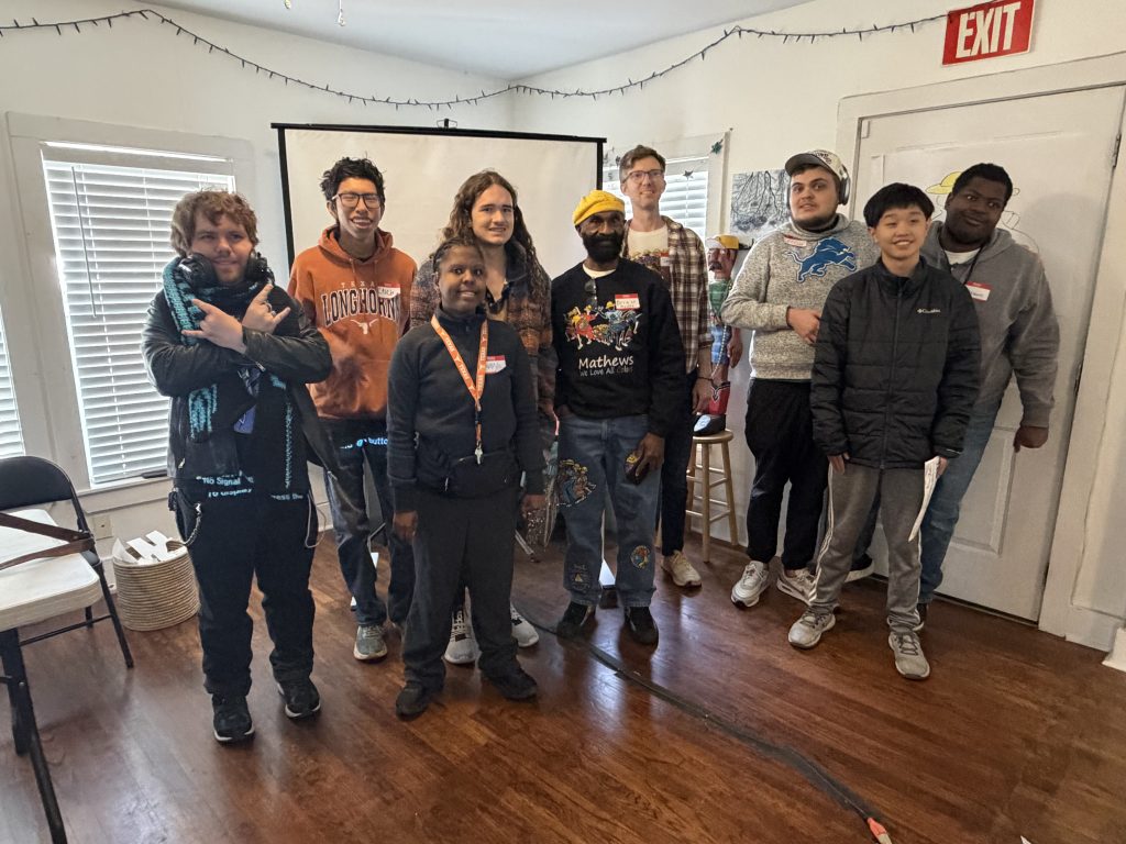 A group photo of the teachers, artists and participants of the animation spring break workshop at art spark texas