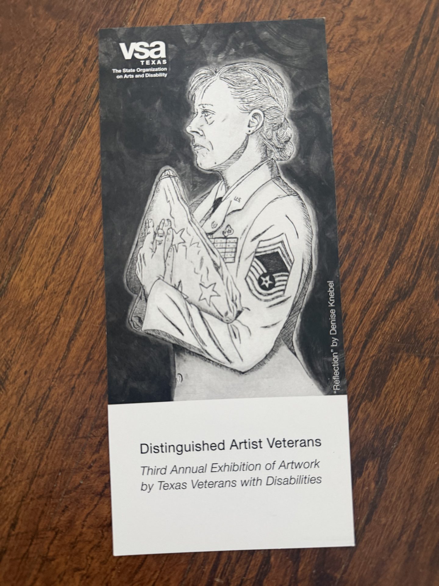 Pamphlet for the veterans program with Denise Knebel's artwork on the cover