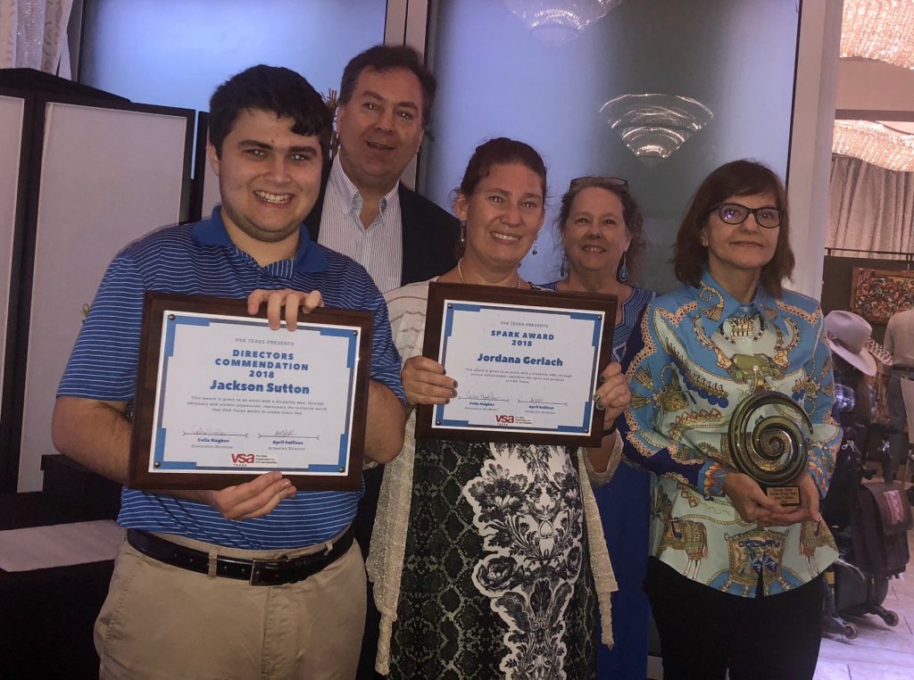 Joan Fabian Artist of the Year Award Winner with Art Spark Texas standing by other award winners