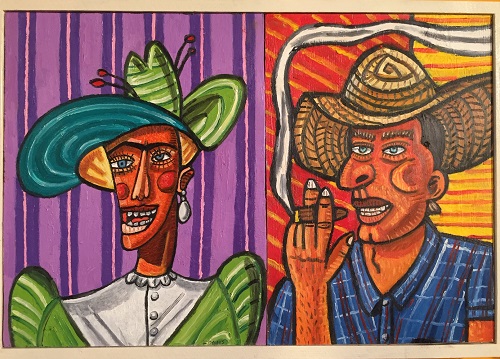 painting of colorful country couple by keith davis