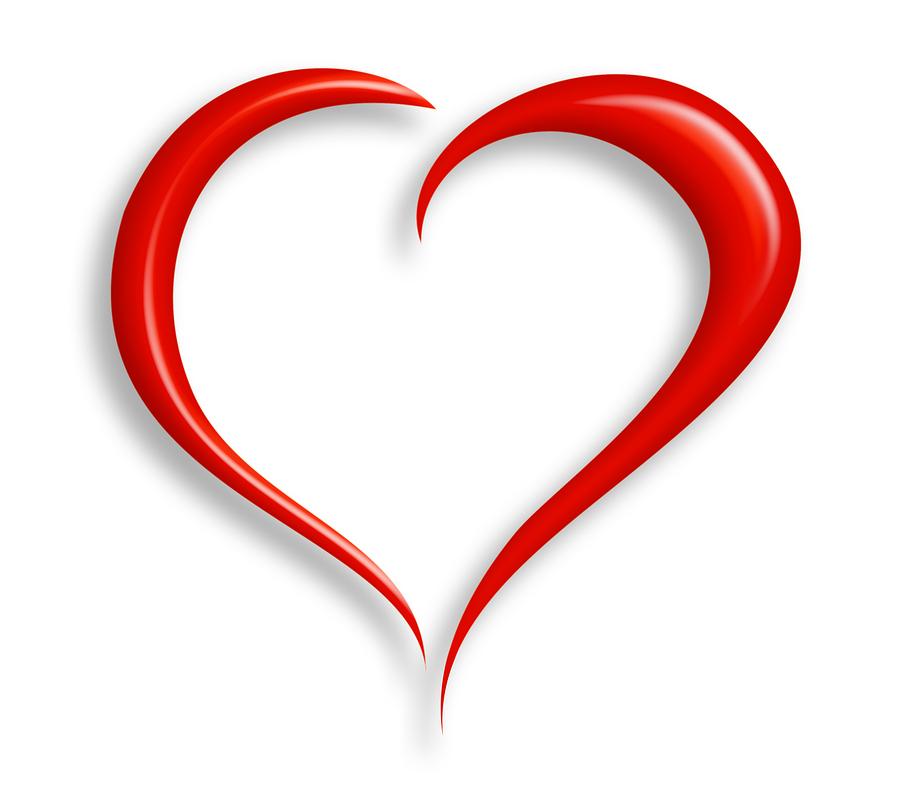stylized heart made from two red swashes over white