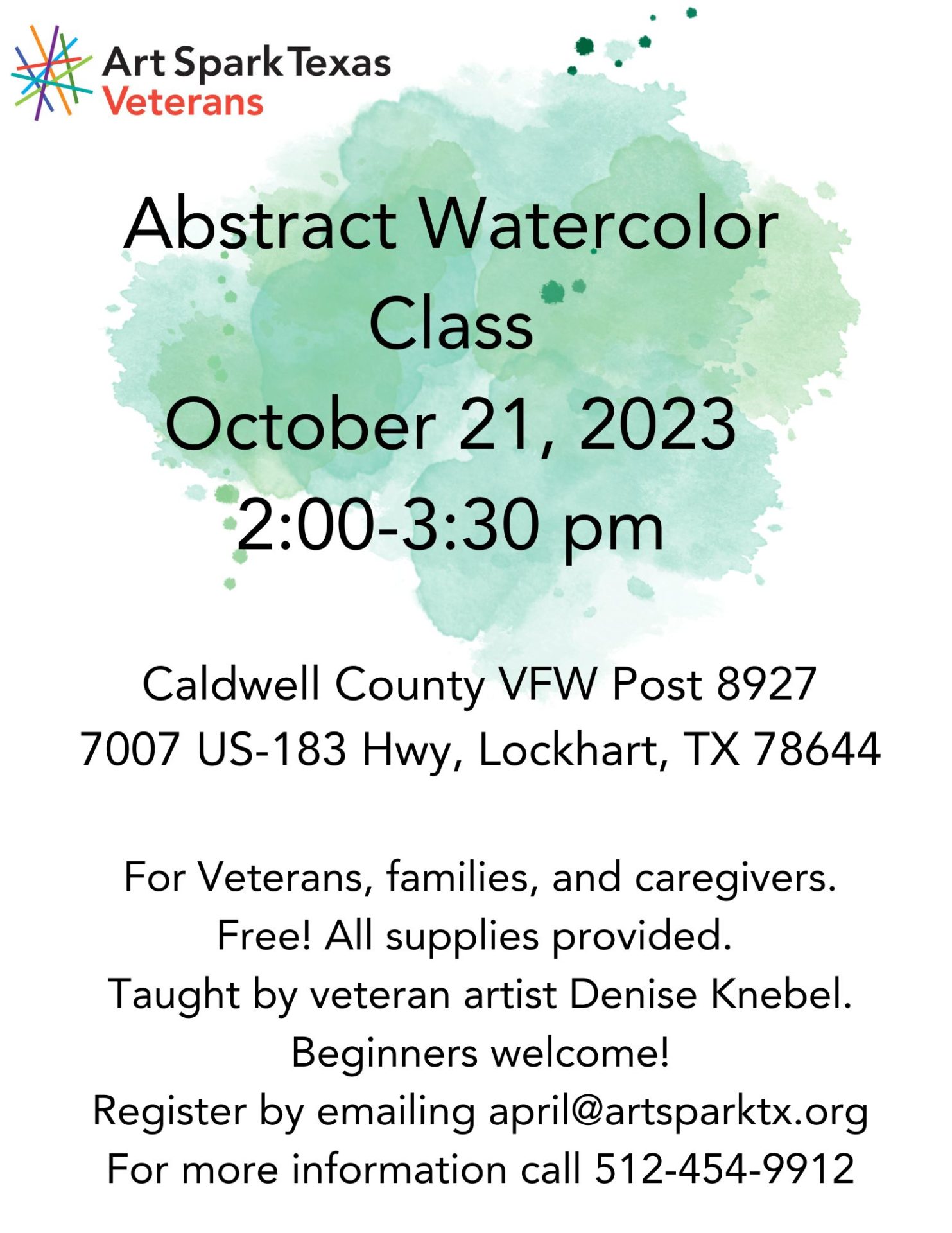 Flyer with green splotch of watercolor paint