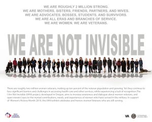 I Am Not Invisible exhibit flyer shows a group photo of all 30 Texas Women Veterans