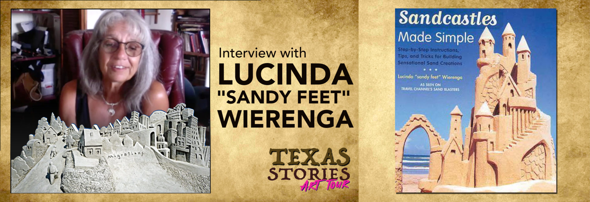  Artist Lucinda Sandy Feet Wierenga. Lucinda's 2005 book, Sandcastles Made Simple: Step-By-Step Instructions, Tips, and Tricks for Building Sensational Sand Creations.
