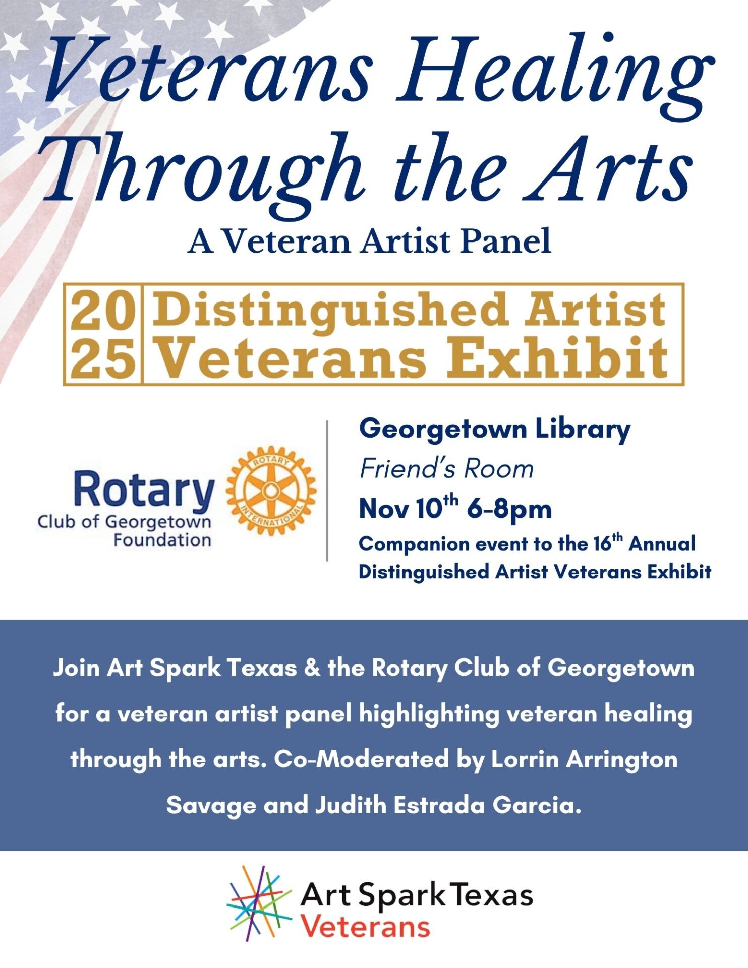Veterans Healing through the Arts from Art Spark Texas at the Rotary Club of Georgetown's Quarterly Meeting - 11/10 6-8pm