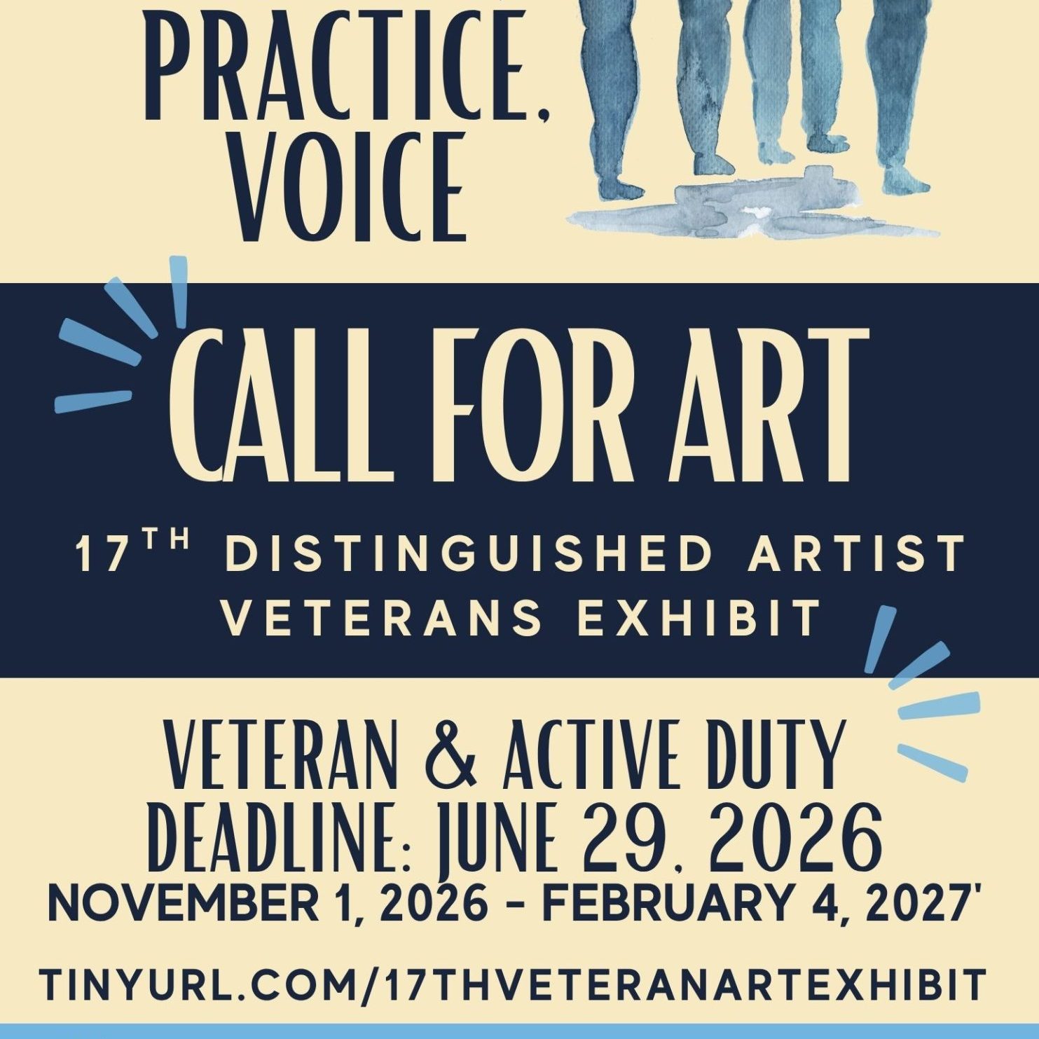 Call for Art: 17th Annual Veteran Art Exhibit at the Houston Public Library in Downtown Houston - deadline to apply is June 29th CST midnight - the theme is "Service, Practice, Voice" with exhibit dates from November 1, 2026 - February 4, 2027. Tinyurl.com/17thveteranartexhibit