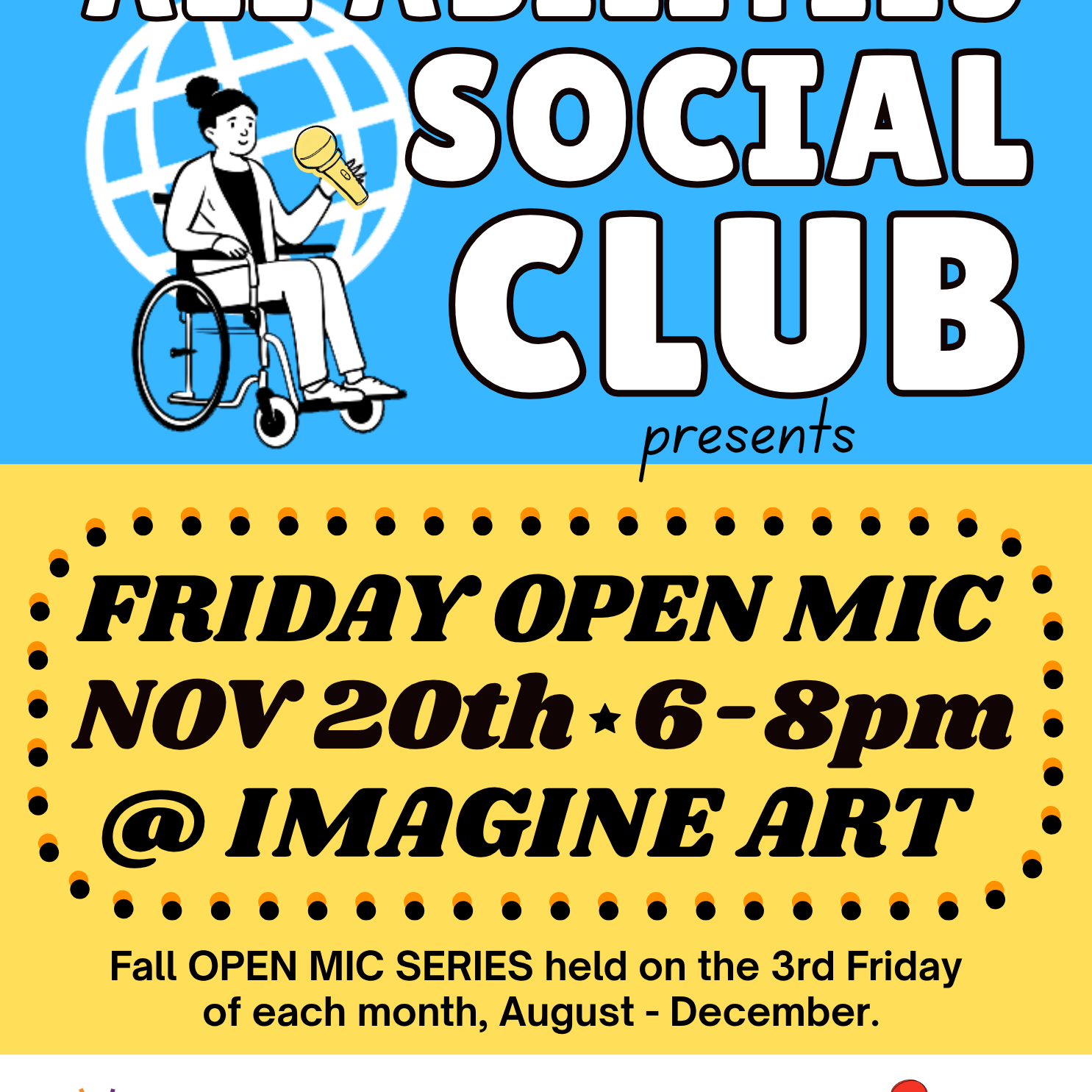 All Abilities social hour flyer every 3rd Friday of each month until Decemeber