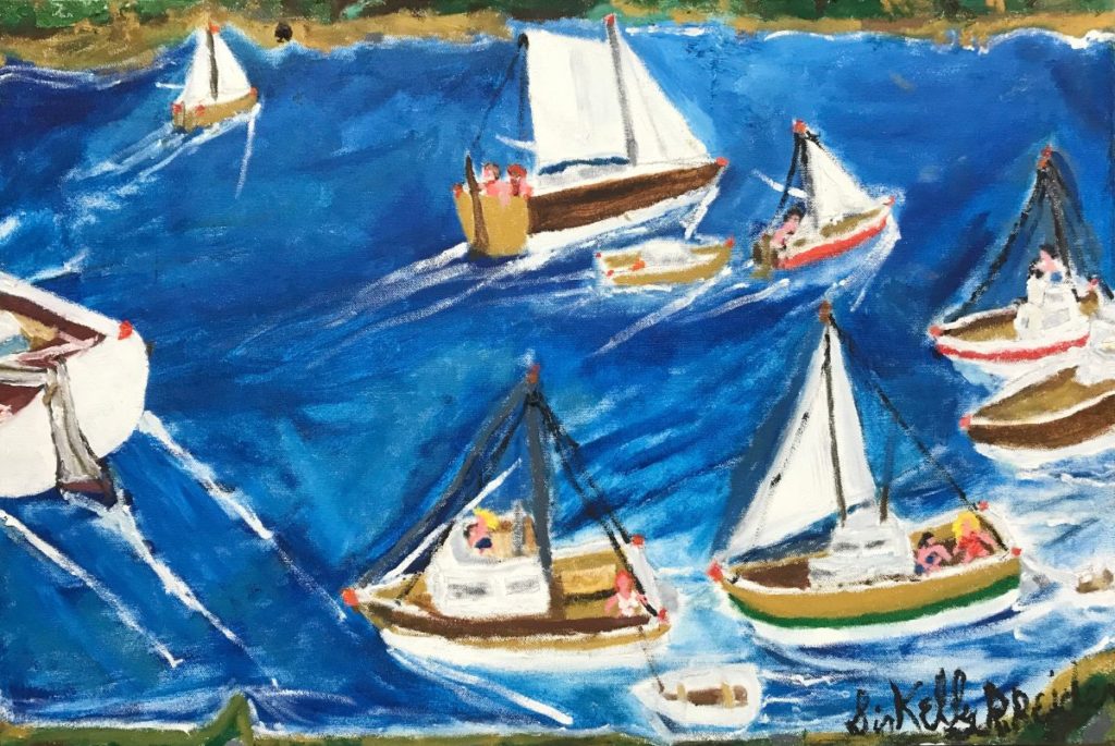 painting of sailboats on water