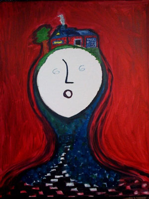 Artwork on house on large face