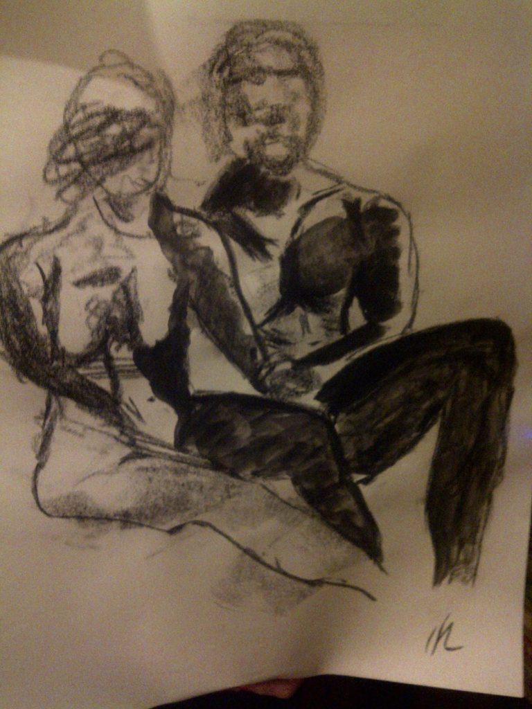 couple drawn in charcoal