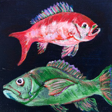 2 fish tiny painting