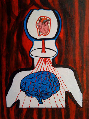 acrylic/paper collage artwork or head and heart