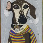 dog pet portrait made from yarn