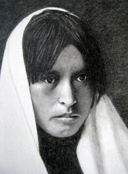 Graphite drawing of woman in Taos